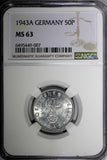 Germany - Third Reich 1943 A 50 Reichspfennig WWII Issue NGC MS63 KM# 96 (07)