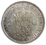 Netherlands Wilhelmina I Silver 1931  2-1/2 Gulden choice VF Condition KM#165