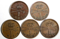 Denmark Frederik VII COPPER LOT OF 5 COINS 1853 1 Rigsbankskilling KM# 756 (694)