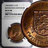 Jersey Elizabeth II Bronze 1960 1/12 Shilling NGC MS65 RB Nice Toned KM# 23 (12)