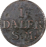 Sweden Emergency Struck Carl XII Copper 1715 Daler S.M. Crown  SCARCE KM# 352(9)
