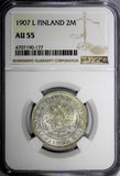 Finland Nicholas II Silver 1907 L 2 Markkaa NGC AU55 Mintage-125,000 KM# 7.2