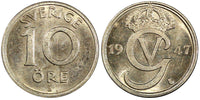 Sweden Gustaf V (1907-1950) Nickel-Bronze 1947 TS 10 Öre BU KM# 795 (22 130)