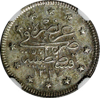Turkey Mehmed V Silver AH1327//2 (1910) 2 Kurush NGC UNC DETAILS KM#749 (025)
