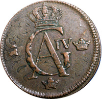 SWEDEN 1805 1 SKILLING OVERSTRUCK ON 18th Cent 2 ORE S.M.  KM#566 (2369A)