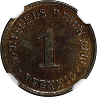 Germany - Empire Wilhelm II Copper 1900-A 1 Pfennig NGC MS63 BN KM# 10 (190)