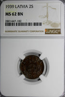 Latvia Bronze 1939 2 Santimi NGC MS62 BN 1 YEAR TYPE KM# 11.2