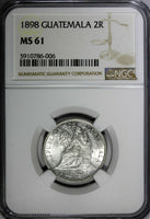 Guatemala Silver 1898 2 Reales NGC MS61 KM# 167 (006)