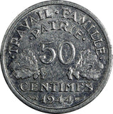 France Aluminum 1944 B 50 Centimes Beaumont WWII Issue XF KM# 914.2 (20 006)