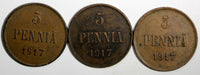 FINLAND Nicholas II Copper LOT OF 2 COINS 1915  5 Penniä KM# 15