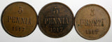 FINLAND Nicholas II Copper LOT OF 2 COINS 1915  5 Penniä KM# 15