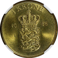 DENMARK Frederik IX 1958 C S 1 Krone NGC MS65 GEM BU COIN   KM# 837.2 (157)