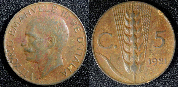 Italy Vittorio Emanuele III Bronze 1921 R 5 Centesimi KM# 59 (23 725)