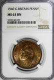 Great Britain George VI Bronze 1940 1 Penny NGC MS63 BN KEY DATE KM# 845 (039)