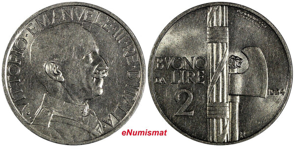 Italy Vittorio Emanuele III 1924 R  2 Lire XF Condition KM# 63 (20 357)