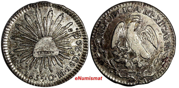 Mexico FIRST REPUBLIC Silver 1855 Zs OM 1 Real Zacatecas Mint Toned KM#372.10(4)