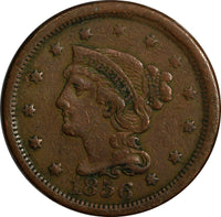US Copper 1853 Braided Hair Large Cent 1 c. (17 098)