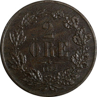 Sweden Carl XV Adolf (1859-1872) Bronze 1872 2 Öre Last Year KM# 706 (19 926)