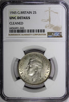 GREAT BRITAIN George VI Silver 1945 Florin /2 Shilling NGC UNC DET.WWII KM855(3)