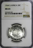 SOUTH AFRICA Silver 1964 20 Cents LAST YEAR TYPE NGC MS65  KM# 61 (049)