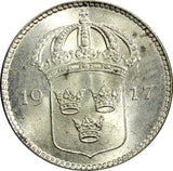 SWEDEN Gustaf V Silver 1917 W 10 Öre  WWI ISSUE UNC KM# 780 (21 912)
