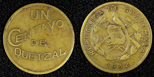 GUATEMALA Brass 1932 1 Centavo Royal British Mint 1st Year Type KM# 249 (22 830)