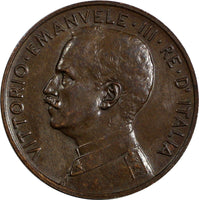 Italy Vittorio Emanuele III Bronze 1918 R 5 Centesimi Last Year aUNC KM# 42 (23)