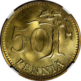 Finland Aluminum-Bronze 1967 S 50 Pennia NGC MS65 1 GRADED HIGHEST KM# 48 (52)