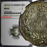 SWEDEN Carl XV Silver 1871/61 25 ORE OVERDATE NGC MS62 1 GRADED HIGHER KM712 (8)