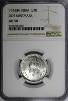 India-British George VI Silver 1943 (B) 1/2 Rupee DOT NGC AU58 KM# 552 (016)