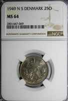 Denmark Frederik IX 1949 N S 25 Ore NGC MS64 Crowned Monogram KM# 842.1