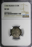 Russia Catherine II Silver 1764 10 Kopeks Grivennik NGC VF25 SCARCE C# 61.1 (11)