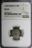Russia Catherine II Silver 1764 10 Kopeks Grivennik NGC VF25 SCARCE C# 61.1 (11)
