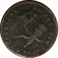 Mexico FIRST REPUBLIC Jalisco Copper 1860 1/16 Real Medio Octavo KM# 316 (809)