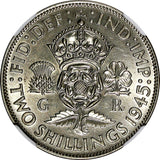 GREAT BRITAIN George VI Silver 1945 Florin /2 Shilling NGC UNC DET.WWII KM855(3)