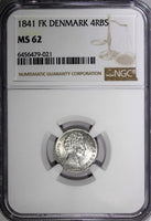 Denmark Christian VIII Silver 1841 FK 4 Rigsbankskilling NGC MS62 KM# 721.1 (21)