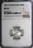 Denmark Christian VIII Silver 1841 FK 4 Rigsbankskilling NGC MS62 KM# 721.1 (21)