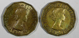 Great Britain Elizabeth II LOT OF 2 COINS 1965 3 Pence KM# 900 (20 273)