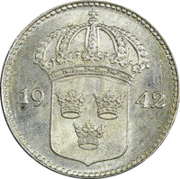 SWEDEN Gustaf V Silver 1942 G 10 Öre Last Year KM# 780 (22 132)
