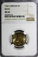 Great Britain George VI 1942 3 Pence WWII Issue NGC MS64 KM# 849 (025)