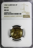 Great Britain George VI 1942 3 Pence WWII Issue NGC MS64 KM# 849 (025)