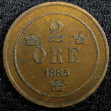 Sweden Oscar II Copper 1885 2 Ore  Mintage-615,000 KM# 746   (23 125)