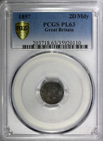 Great Britain Victoria Silver 1857 2 Pence PCGS PL63 PROOF LIKE KM# 729 (110)