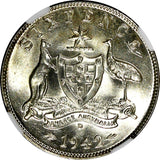 Australia George VI Silver 1942-D 6 Pence Sixpence NGC MS64 KM# 38 (034)