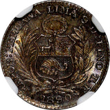 Peru SOUTH PERU Silver 1890 TF 1/2 Dinero NGC MS65 RAINBOW TONED KM# 206.1