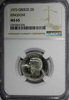 Greece Constantine II Copper-Nickel 1973 2 Drachmai NGC MS65 GEM BU KM# 99