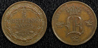 SWEDEN Oscar I Copper 1844 1/6 Skilling 1st Year Type XF KM# 656 (544)