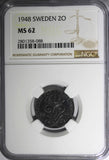 SWEDEN Gustaf V Iron 1948 2 Ore NGC MS62  KM# 811 (088)