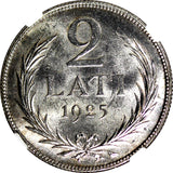 Latvia Silver 1925 2 Lati NGC MS63 2 YEARS TYPE 27mm Royal Mint, London KM# 8(2)