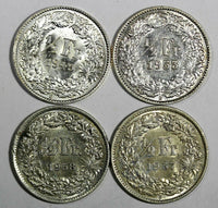 Switzerland Silver LOT OF 4 COINS 1945-1958 1/2 Franc aUNC-UNC KM# 23